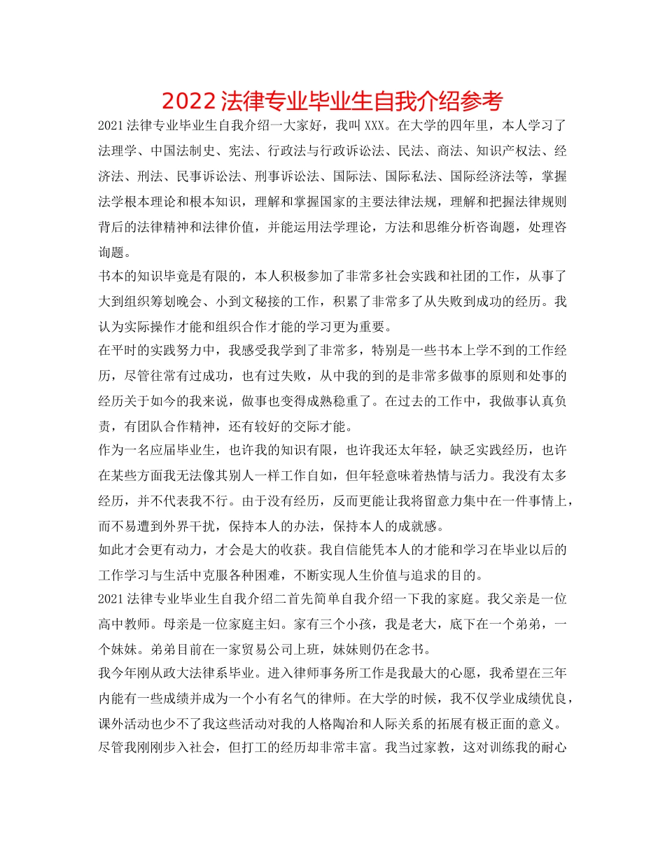 2024法律专业毕业生自我介绍参考 _第1页