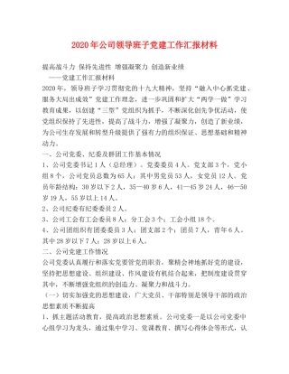 2024年公司领导班子党建工作汇报材料 