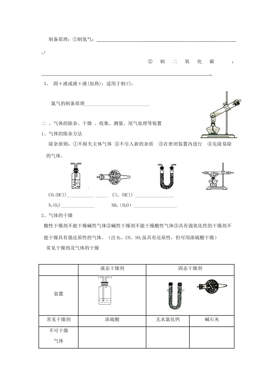 山东省昌乐二中高三化学一轮复习《常见气体的实验室制法》学案-人教版高三全册化学学案_第2页