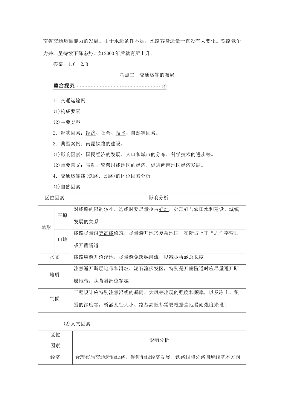 优化方案（福建专用）高考地理总复习 第十章 第23讲 交通运输布局及其影响学案-人教版高三全册地理学案_第3页