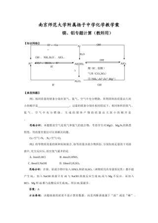 镁铝的专题计算（教师用）