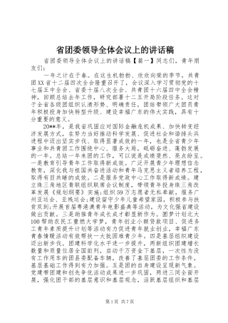 省团委领导全体会议上的讲话发言稿