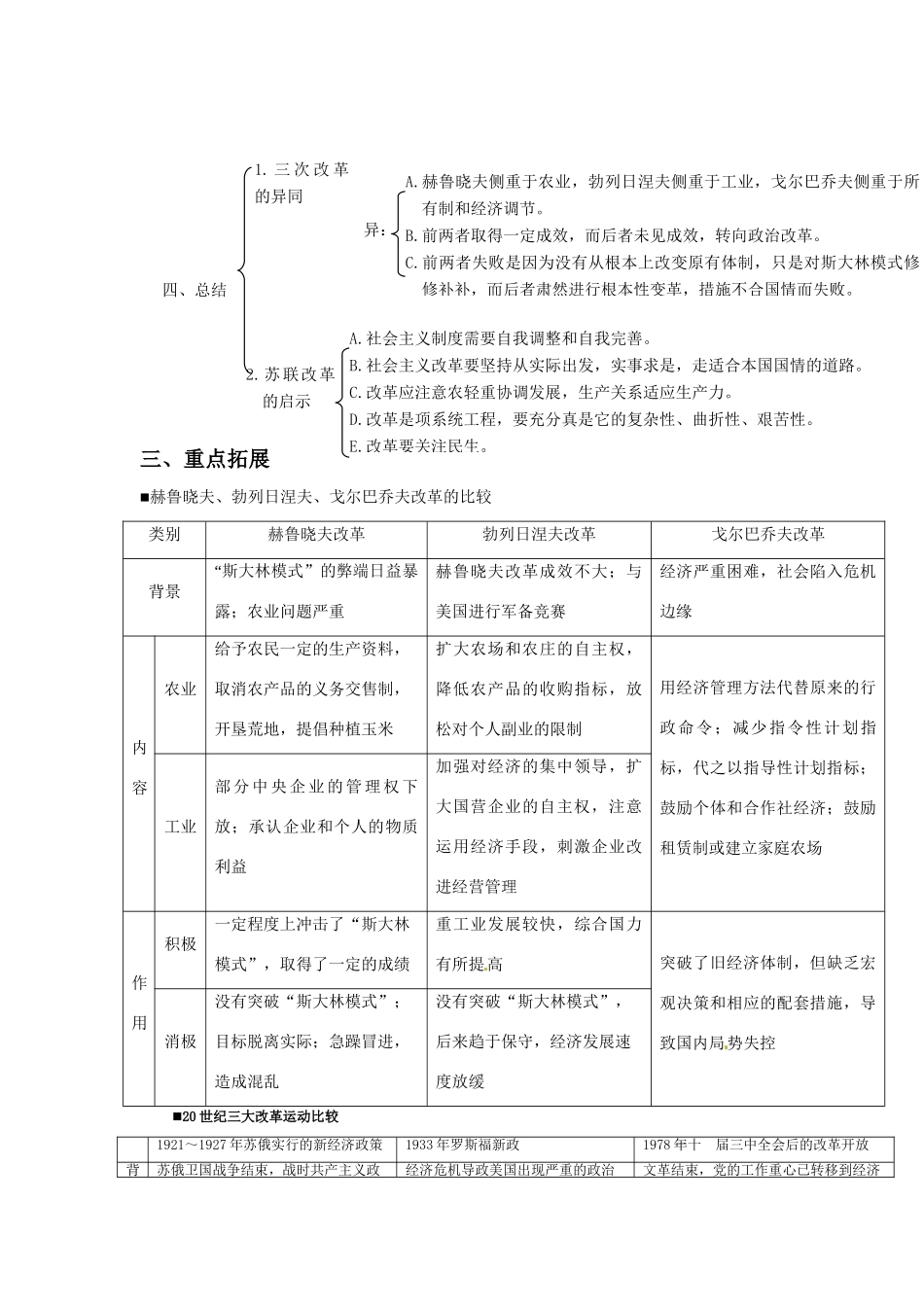 河南省济源第一中学高中历史 第21课 二战后苏联的经济改革导学案 新人教版必修2_第2页