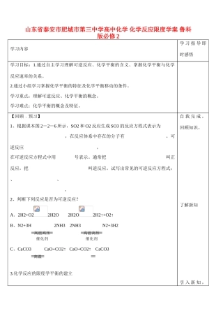 山东省泰安市肥城市第三中学高中化学 化学反应限度学案 鲁科版必修2