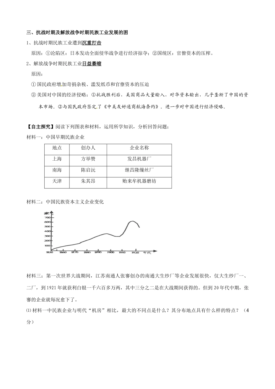 高中历史《民国年间民族工业的曲折发展》精品学案 人民版必修2_第3页