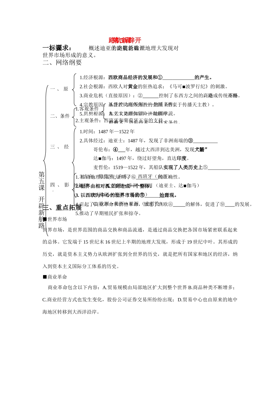 河南省济源第一中学高中历史 第5课 开辟新航路导学案 新人教版必修2_第1页