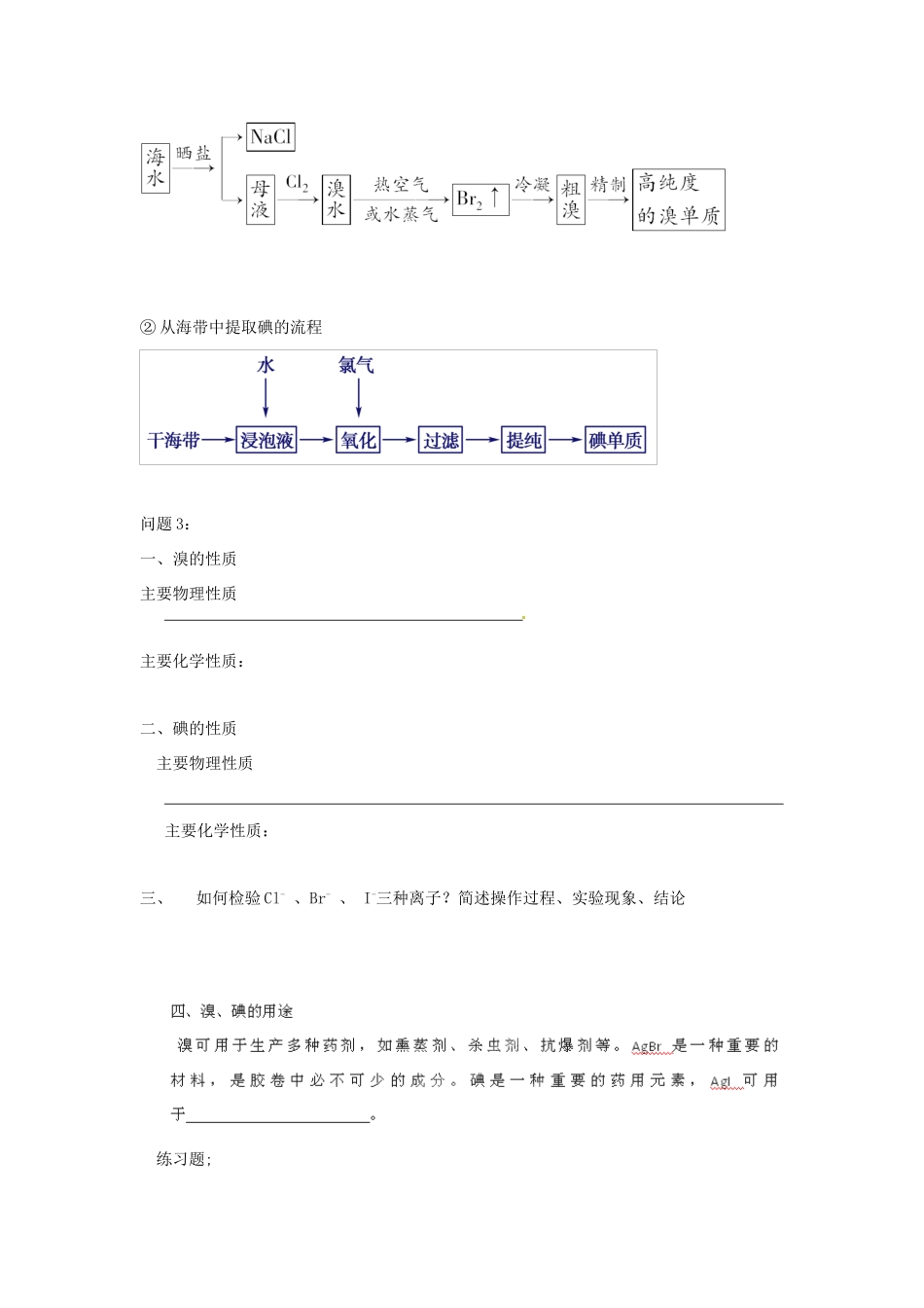 河北省隆化存瑞中学高中化学 第五课时 溴和碘的提取学案 苏教版必修1_第2页