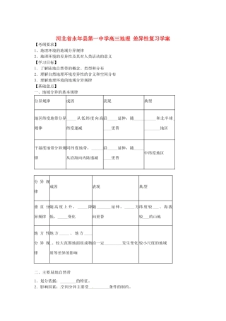 河北省永年县第一中学高三地理 差异性复习学案