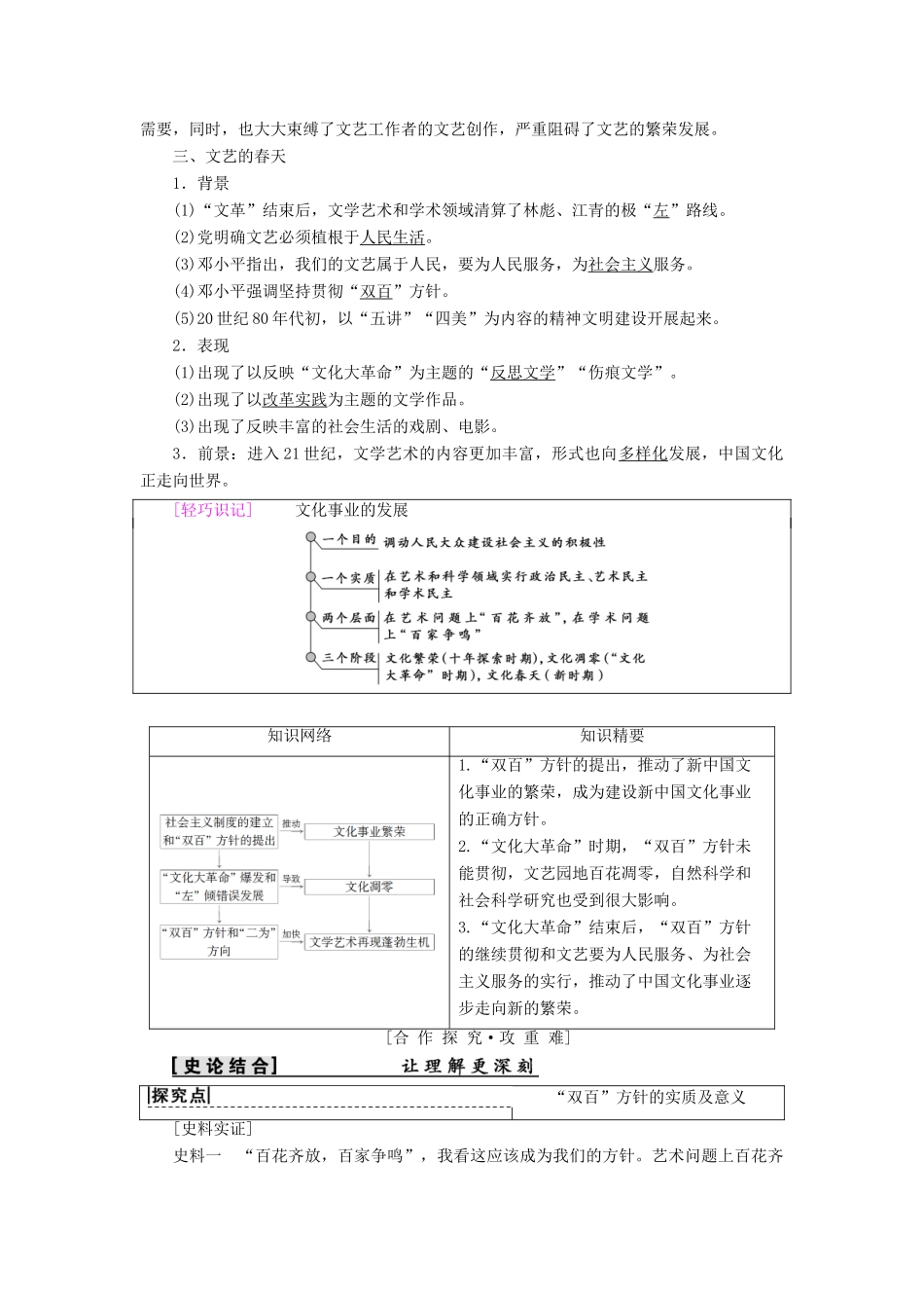 高中历史 第七单元 现代中国的科技、教育与文学艺术 第20课 “百花齐放”“百家争鸣”学案 新人教版必修3-新人教版高一必修3历史学案_第2页