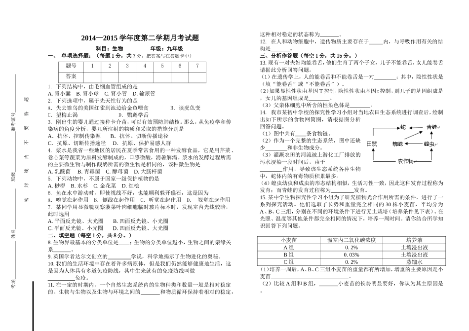 生物试题20152_第1页