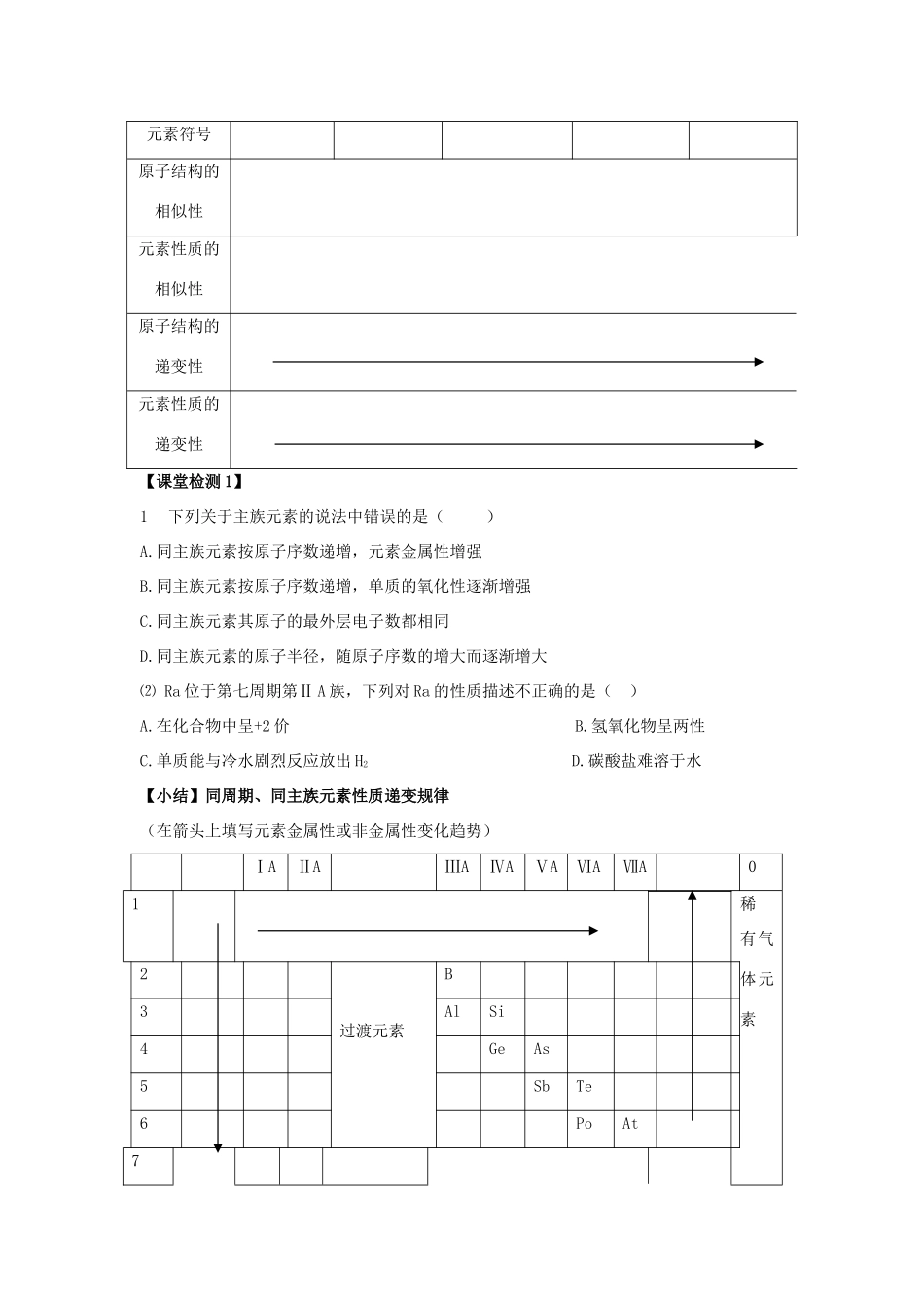 山东省威海二中高中化学 第1章第3节 元素周期表的应用 第2课时课堂学案 鲁科版必修2_第2页