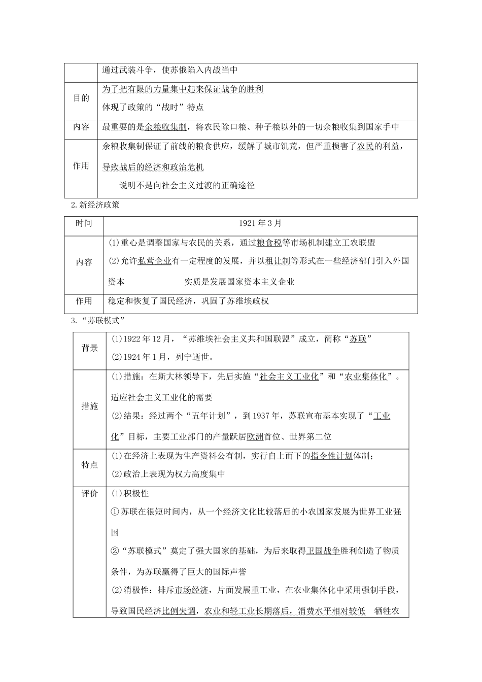 高中历史 第七单元 两次世界大战、十月革命与国际秩序的演变 第15课 十月革命的胜利与苏联的社会主义实践导学案 新人教版必修《中外历史纲要下》-新人教版高一必修历史学案_第3页