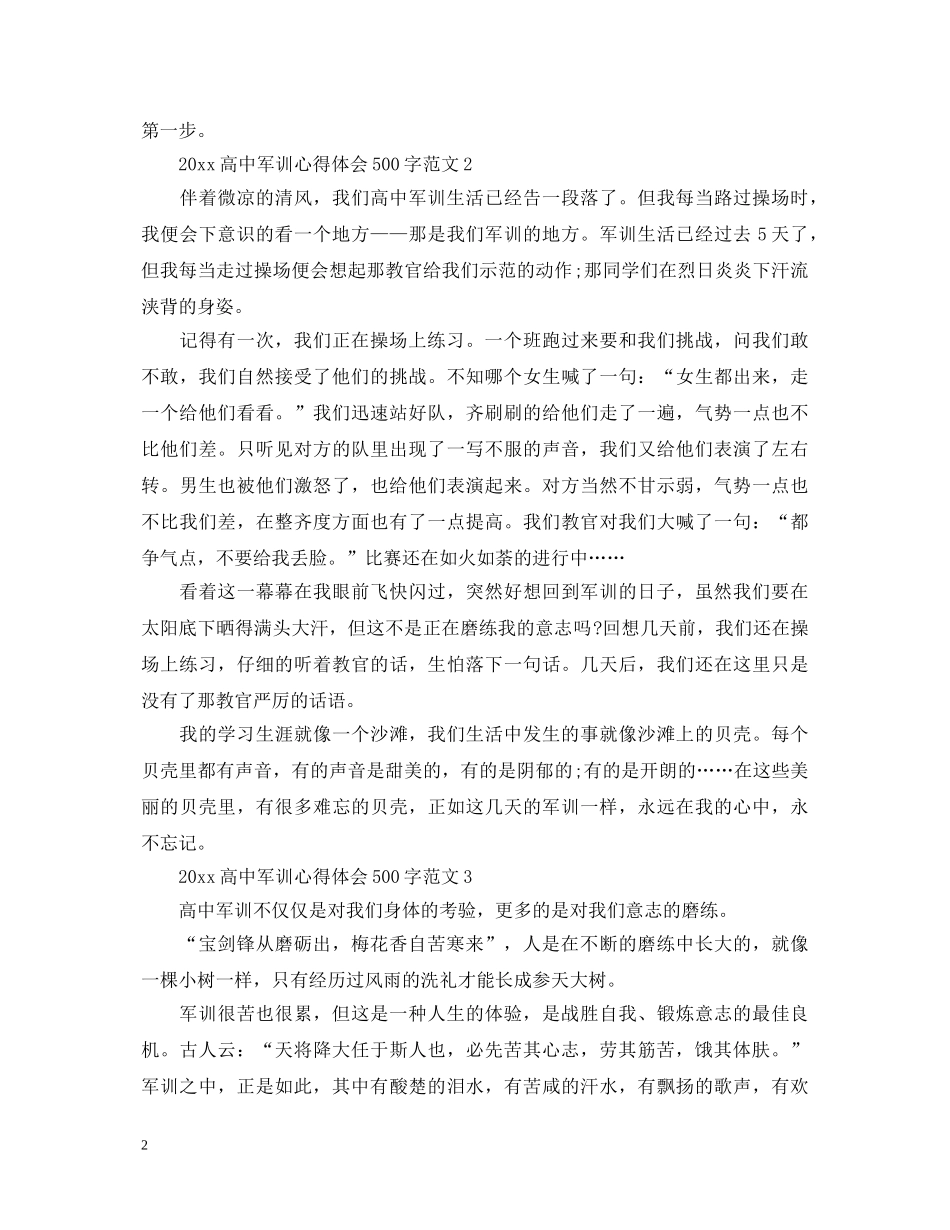 20XX年高中军训心得体会500字范文 _第2页