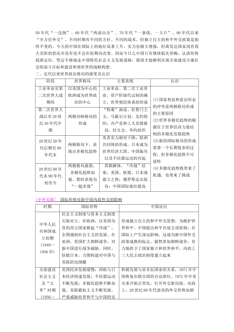 海南省高考历史一轮总复习 模块一 政治成长历程 第5单元 当今世界政治格局的多极化趋势和现代中国的对外关系单元高考整合学案-人教版高三全册历史学案_第2页