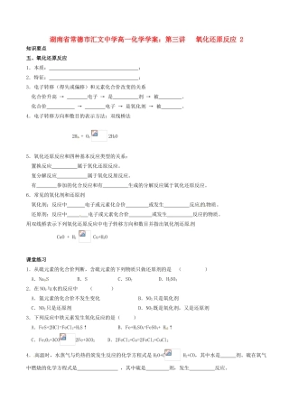 湖南省常德市汇文中学高一化学 第三讲 氧化还原反应2学案