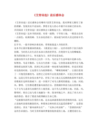《艾青诗选》读后感体会 