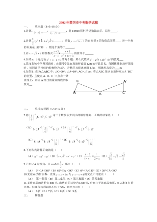 湖北省黄冈市2002年中考数学试题及答案