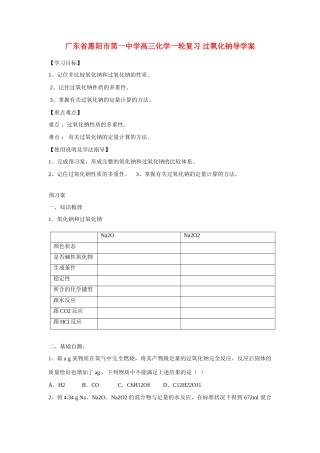 广东省惠阳市第一中学高三化学一轮复习 过氧化钠导学案