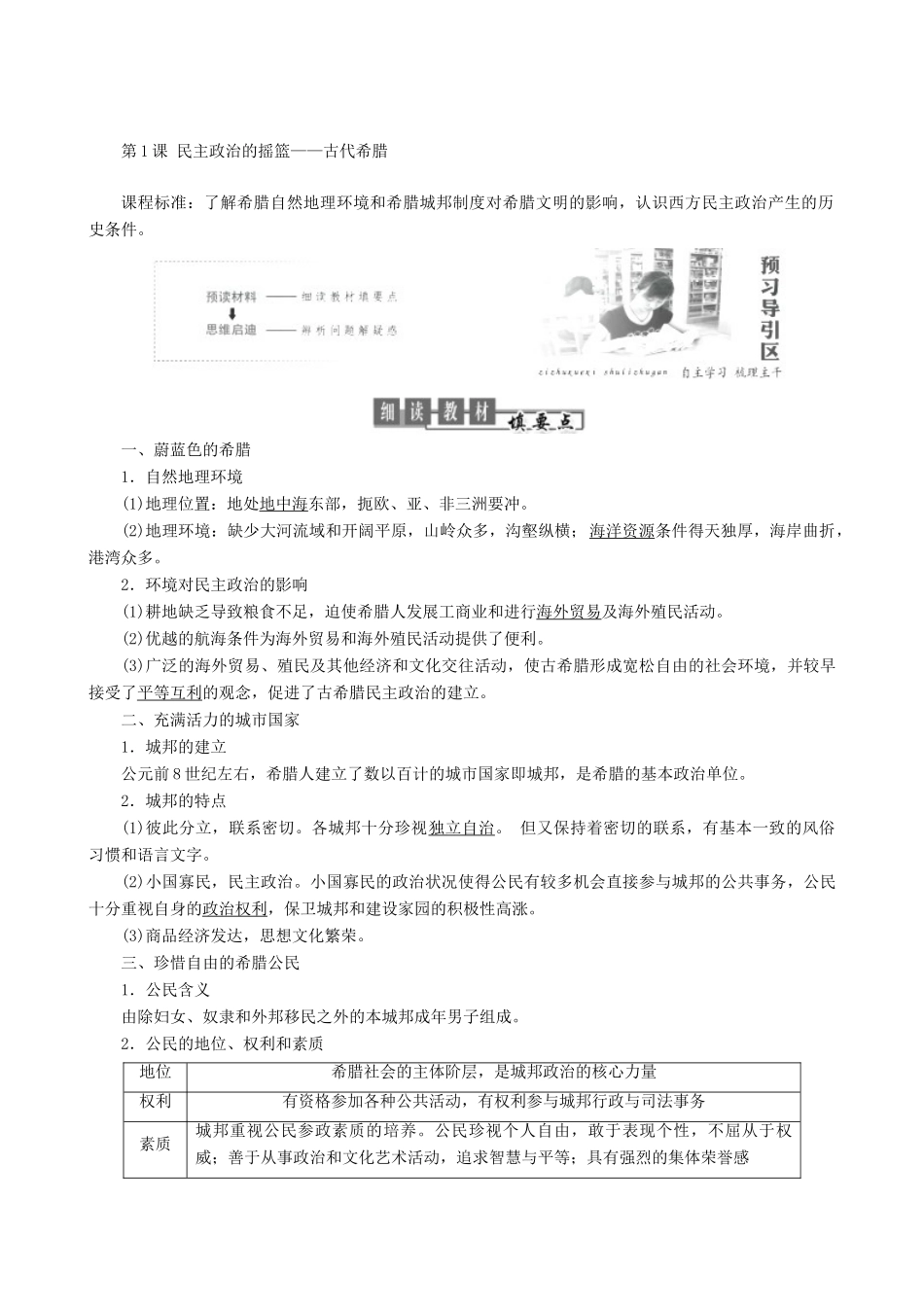 高中历史 专题6 古代希腊、罗马的政治文明 第1课 民主政治的摇篮—古代希腊教学学案 人民版必修1-人民版高一必修1历史学案_第2页