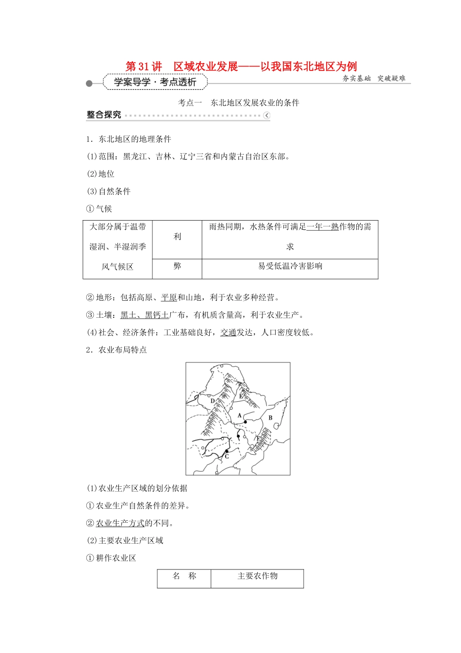 优化方案（福建专用）高考地理总复习 第十五章 第31讲 区域农业发展-以我国东北地区为例学案-人教版高三全册地理学案_第1页