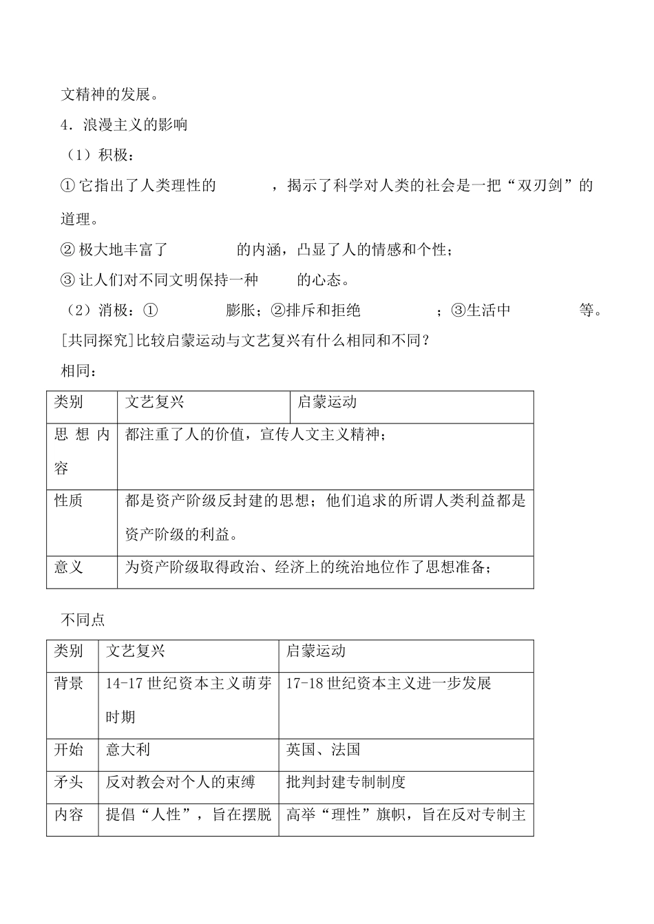高中历史理性与自由的启蒙 学案人民版必修三_第3页