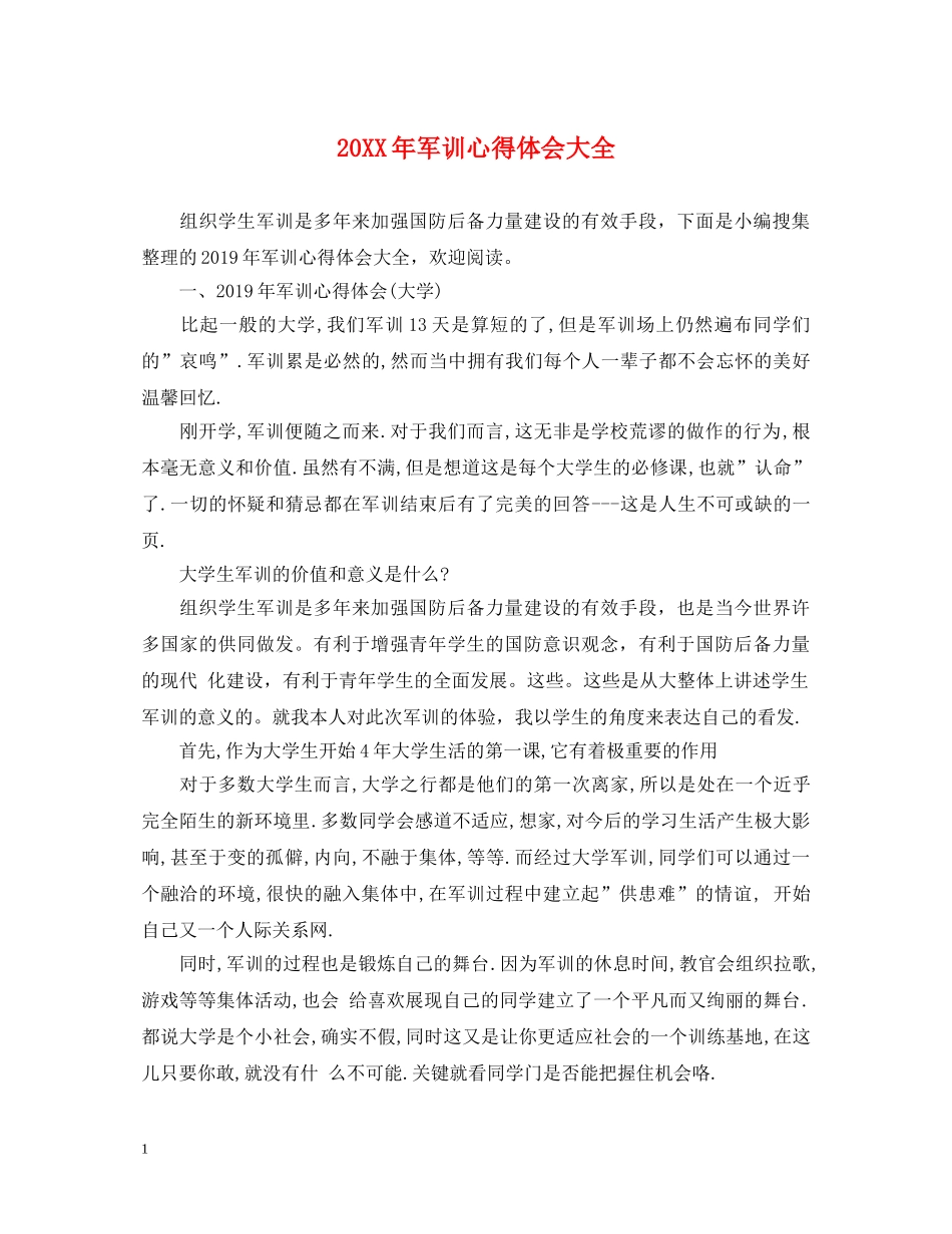 20XX年军训心得体会大全 _第1页