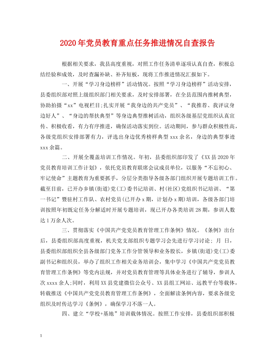 2024年党员教育重点任务推进情况自查报告 _第1页