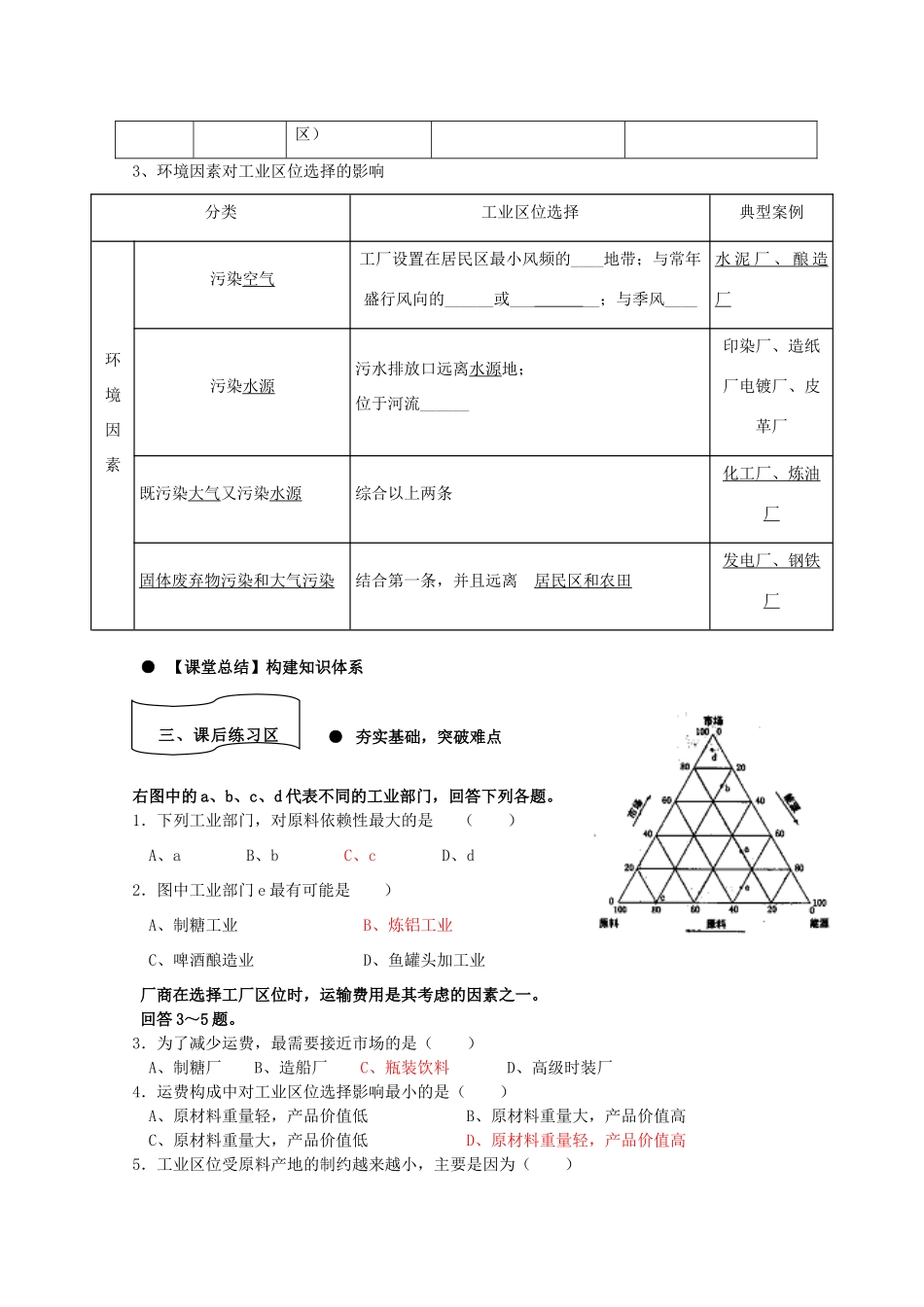 山东省威海二中高中地理 第二节《工业生产与地理环境》（第1课时）导学案 新人教版必修2_第3页