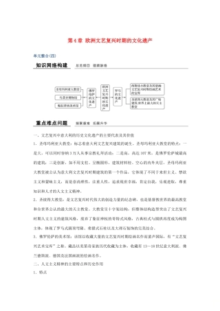 高中历史 第4章 欧洲文艺复兴时期的文化遗产单元整合学案 新人教版选修6-新人教版高二选修6历史学案