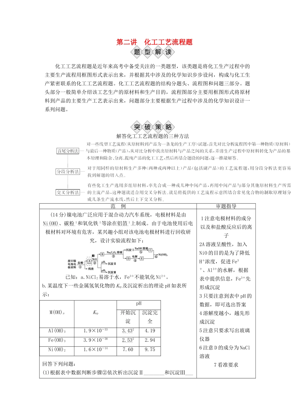 优化方案（全国通用）高考化学二轮复习 下篇 应试高分策略 专题2 非选择题提分策略 第二讲 化工工艺流程题学案-人教版高三全册化学学案_第1页