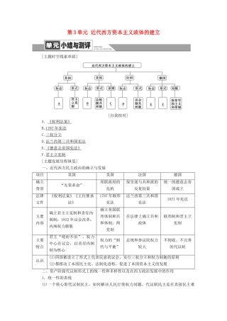 高中历史 第3单元 近代西方资本主义政体的建立单元小结与测评学案 岳麓版必修1-岳麓版高一必修1历史学案