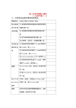 山东长山中学高二化学 第05课时学平衡（二）学（无答案） 新人教版