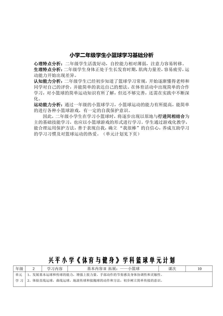 兴平小学二年级学生小篮球教案_第1页