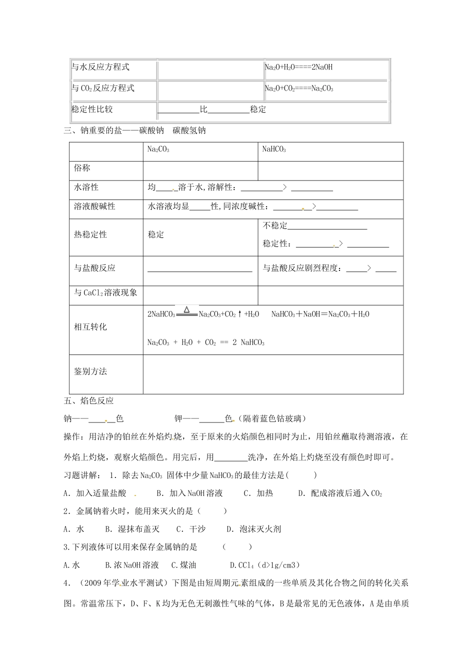 江苏省徐州市贾汪区建平中学高中化学《钠及其化合物》学案 新人教版必修1_第2页