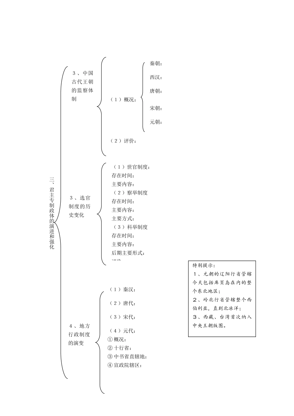 云南省宜良县第一中学高中历史 专题一 1.3 君主专制政体的演进与强化导学案（无答案） 人民版必修1_第2页