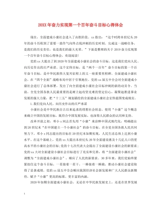 20XX年奋力实现第一个百年奋斗目标心得体会 