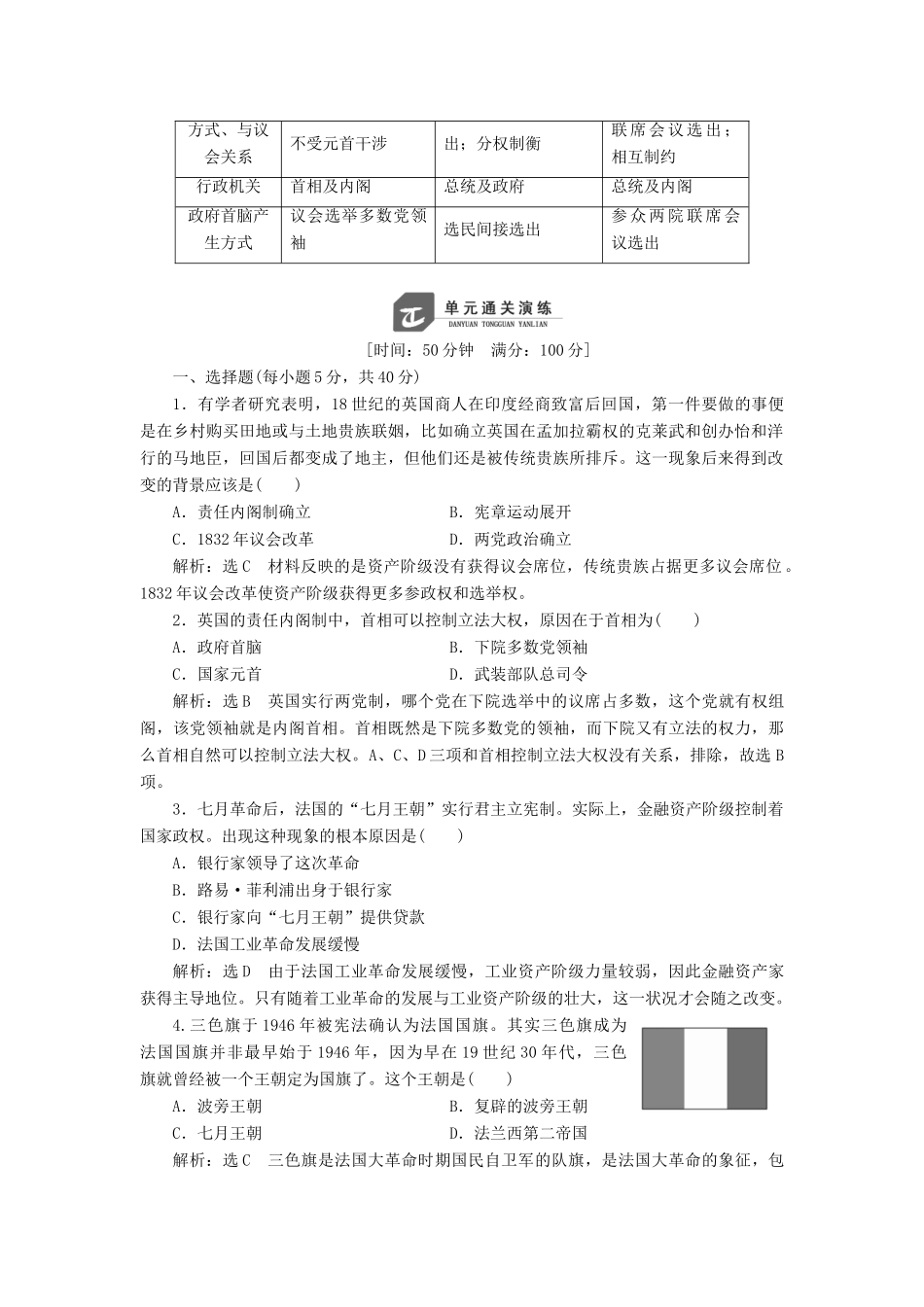 高中历史 第三单元 资产阶级民主制度的形成单元小结与测评学案（含解析）岳麓版选修2-岳麓版高二选修2历史学案_第2页