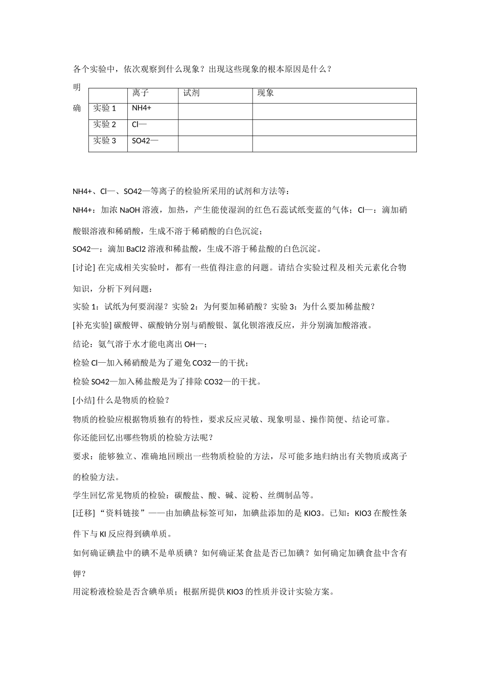 高中化学常见物质的检验 第二单元 第二课时 教学案 苏教版必修1_第2页