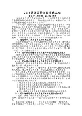2014幼师国培返岗实践总结