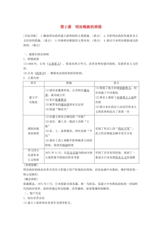 高中历史 专题八 明治维新 第2课 明治维新的举措学案 人民版选修1-人民版高二选修1历史学案