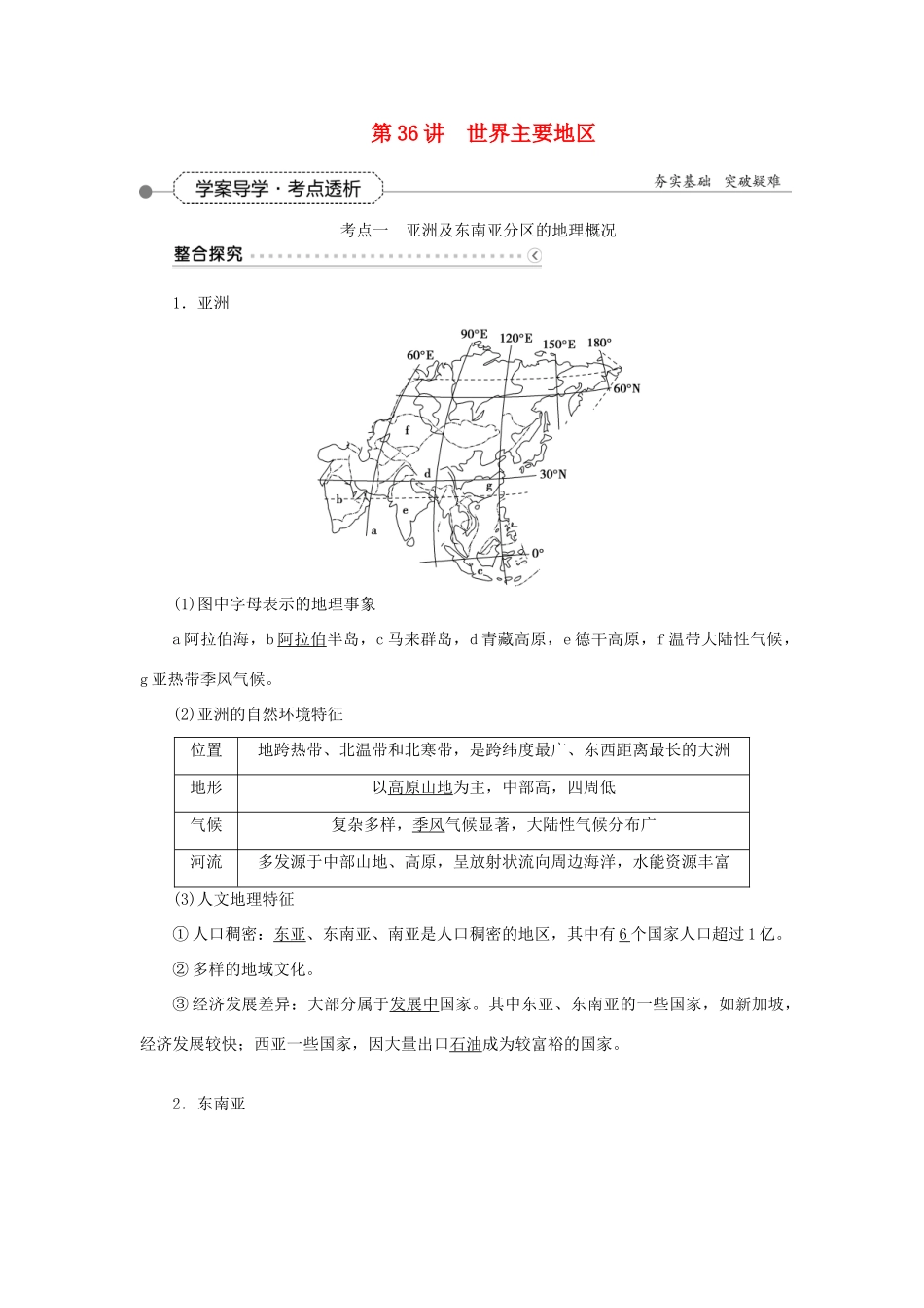 优化方案（福建专用）高考地理总复习 第十七章 第36讲 世界主要地区学案-人教版高三全册地理学案_第1页