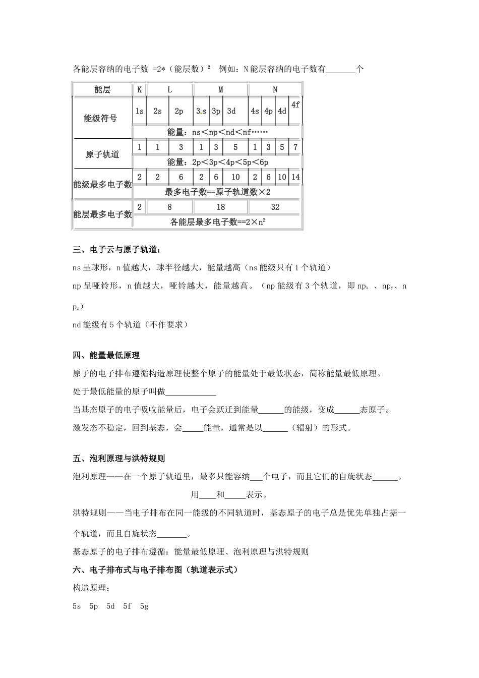 四川省宜宾市南溪二中高中化学 第一章第一节 原子结构导学案 新人教版选修3_第2页