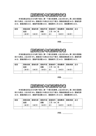 服装设计与表达评分表