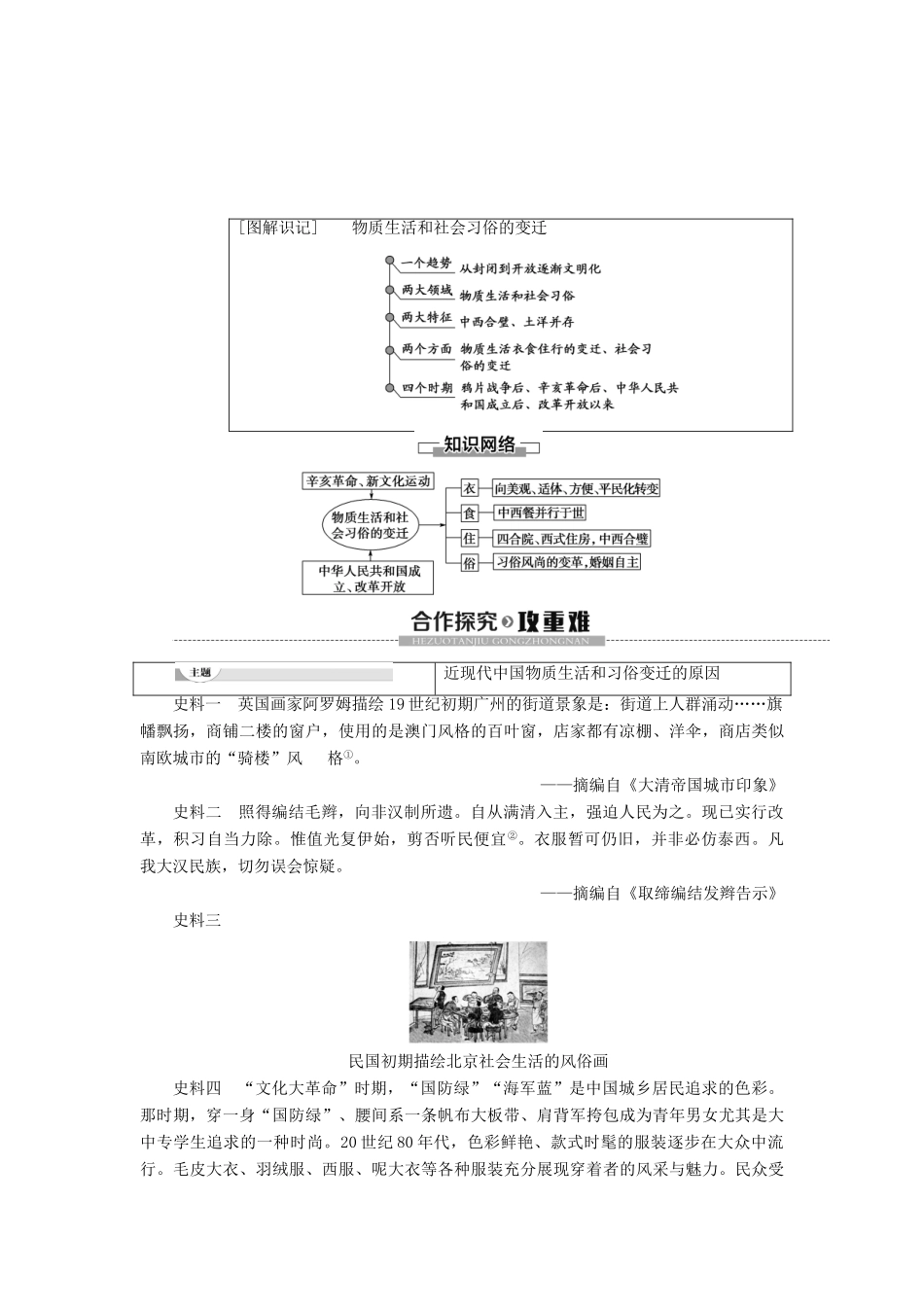 高中历史 专题4 中国近现代社会生活的变迁 1 物质生活和社会习俗的变迁学案 人民版必修2-人民版高一必修2历史学案_第3页