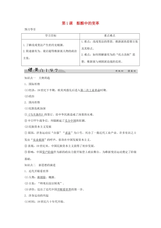 高中历史 专题九 戊戌变法 9-1 酝酿中的变革学案 人民版选修1-人民版高二选修1历史学案