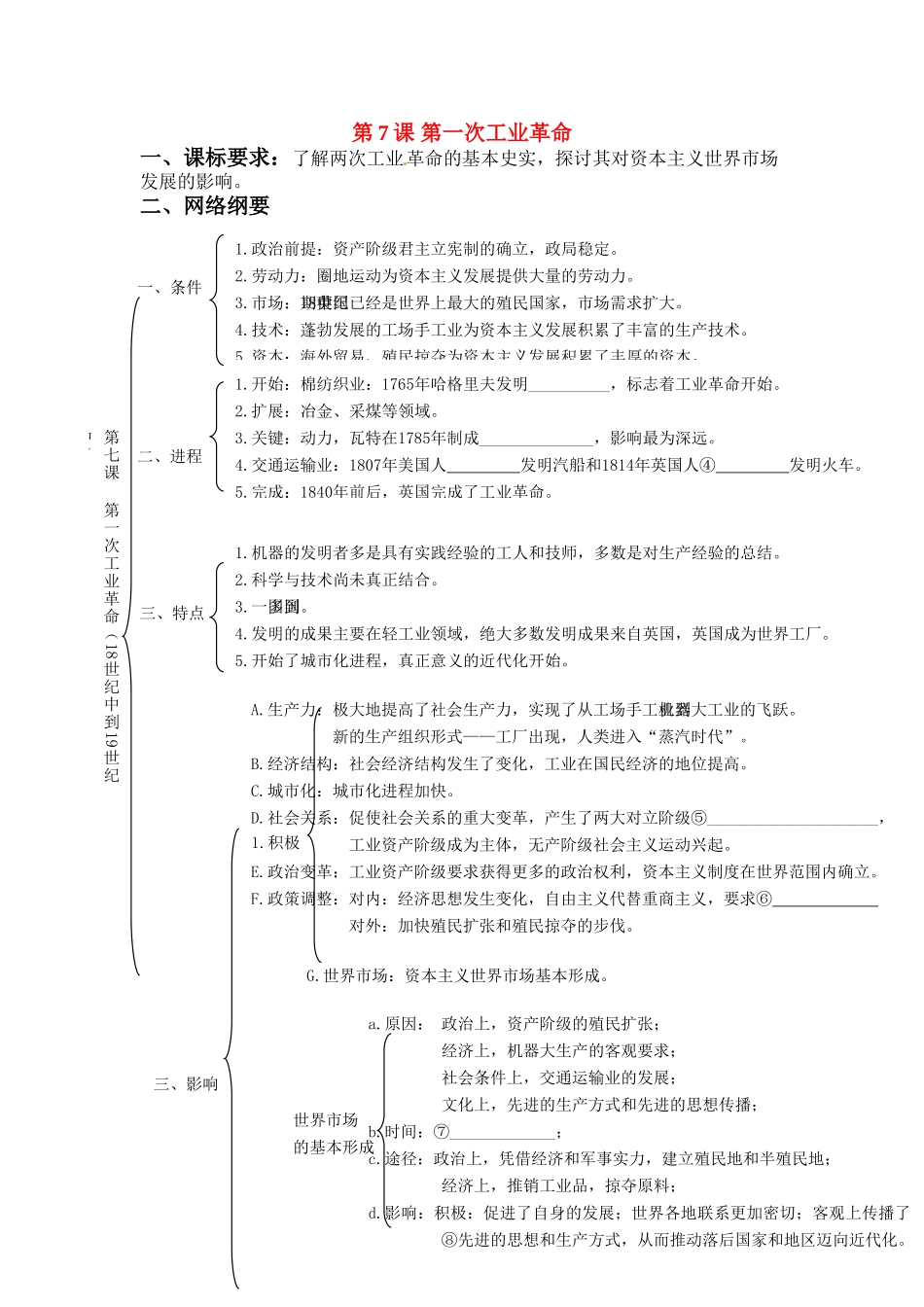 河南省济源第一中学高中历史 第7课 第一次工业革命导学案 新人教版必修2_第1页