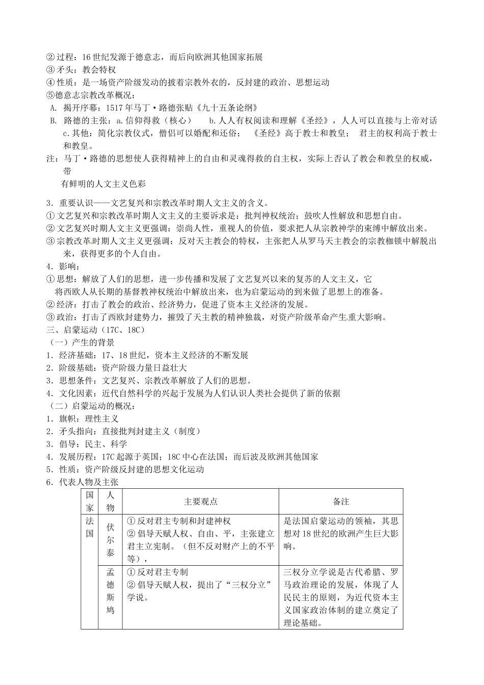 江苏省灌南高级中学高三历史 专题六 西方人文精神的发展历程复习导学案_第3页