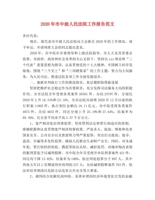 2024年市中级人民法院工作报告范文 