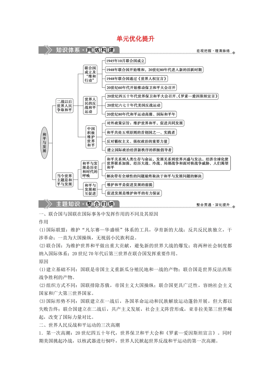 高中历史 第六单元 争取世界和平的努力单元优化提升学案 岳麓版选修3-岳麓版高二选修3历史学案_第1页