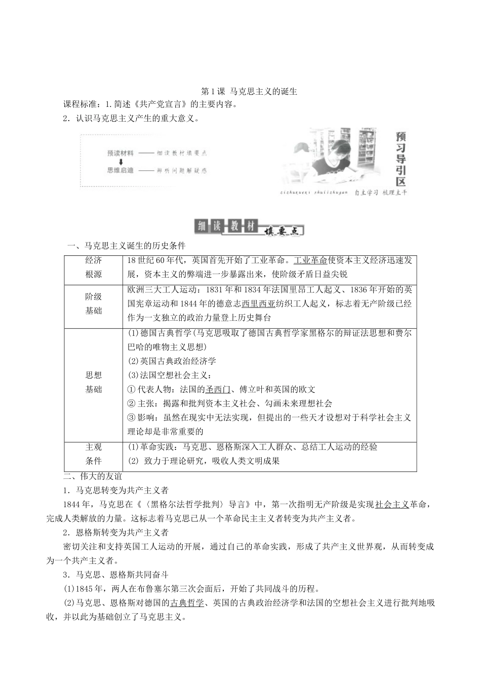 高中历史 专题8 解放人类的阳光大道 第1课 马克思主义的诞生教学学案 人民版必修1-人民版高一必修1历史学案_第2页